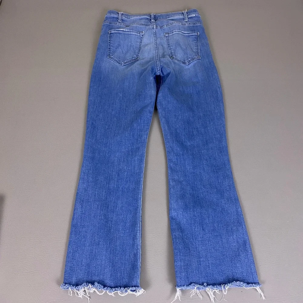 MOTHER The Hustler Ankle Fray Jeans 28 Shaken Not Stirred Blue High Rise Flare - Picture 13 of 14